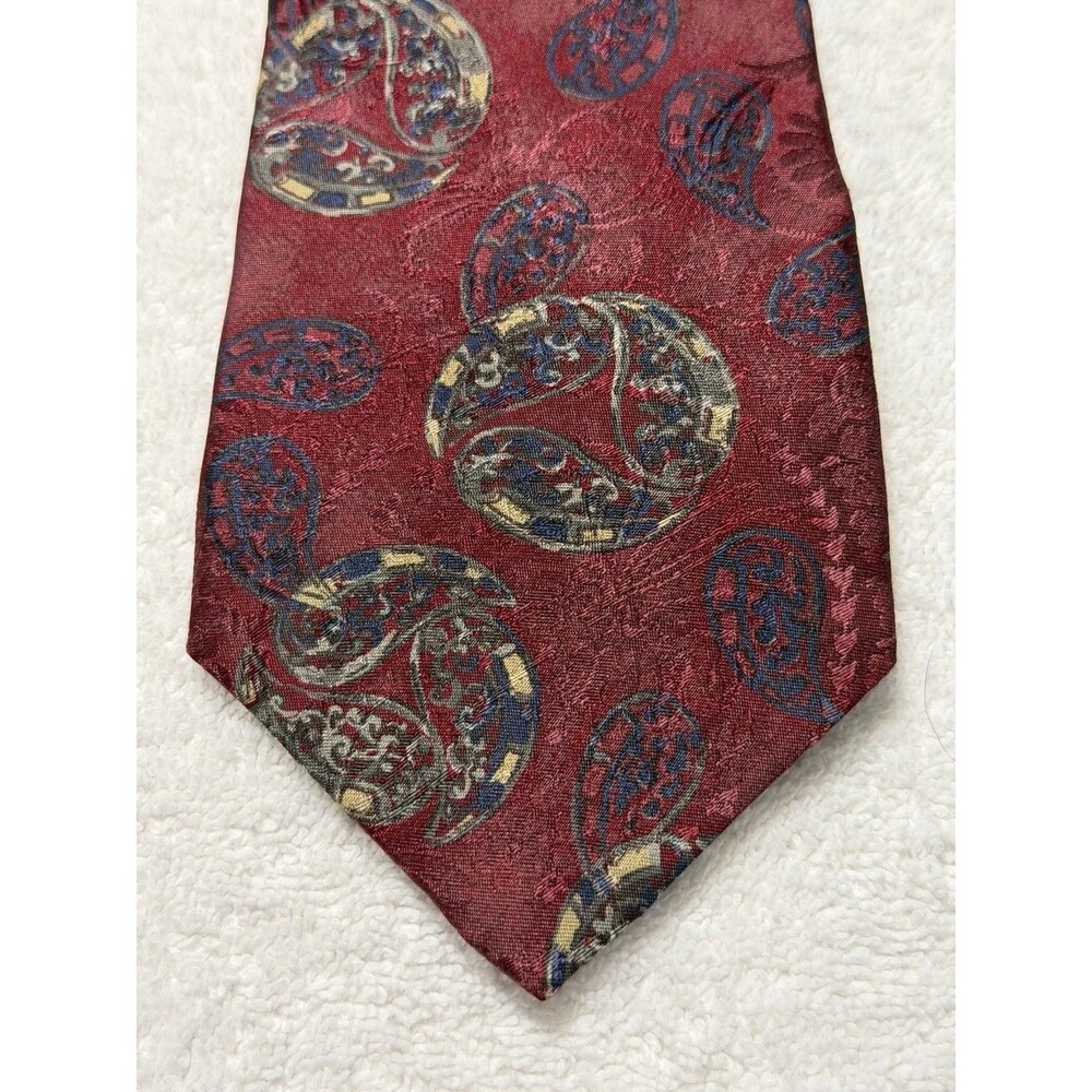 Fumagalli's Tie Men in Burgundy Paisley Silk Statement Necktie 57x3.5